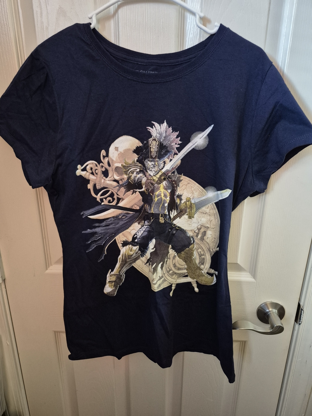 Navy Blue Short Sleeve Graphic Tee with Warrior Design